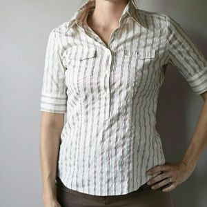 NY&Co half button up striped career top